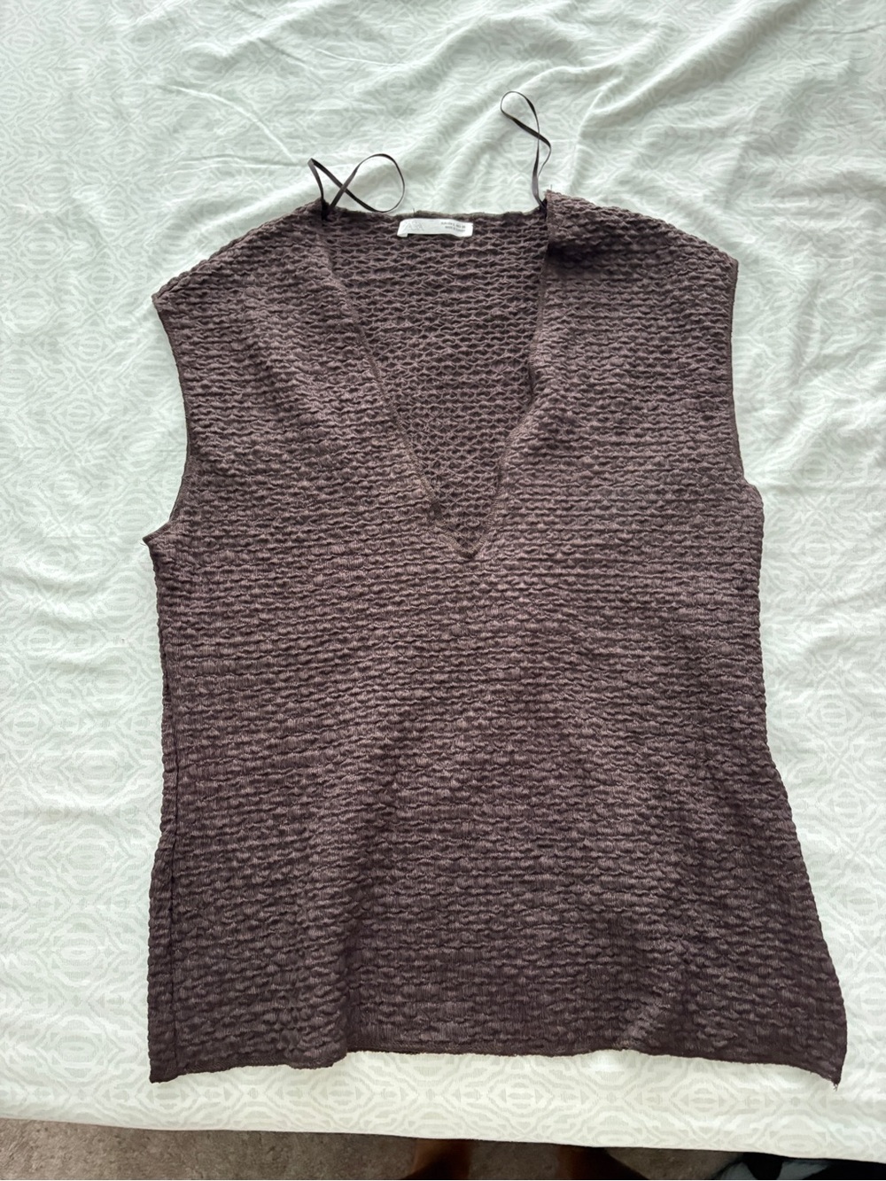 Zara Brown Textured V-Neck Sleeveless Tank